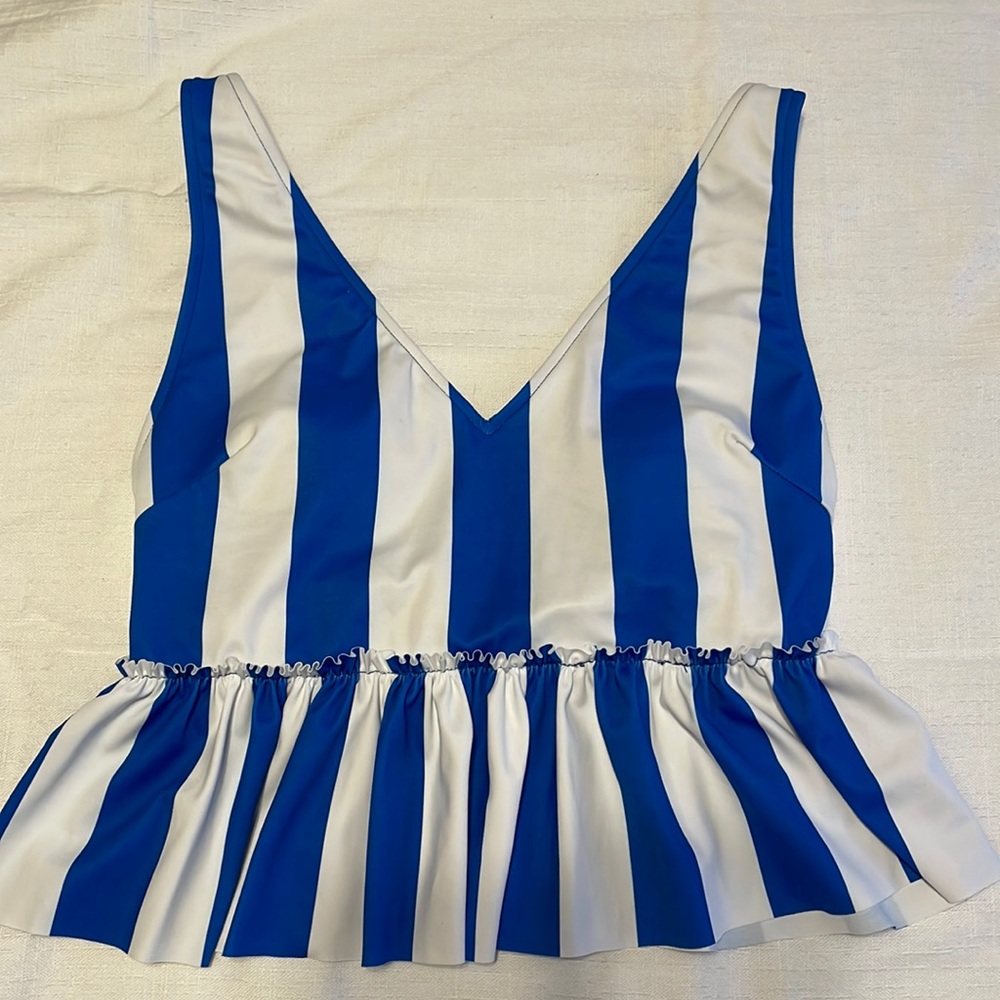 Kortni Jeane V-Neck Top - blue and white stripe